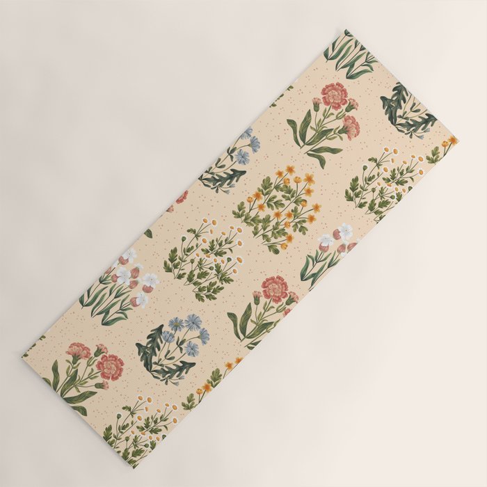 Wild Flowers ~ vol4. ~ light  vintage inspired botanical Yoga Mat Gallery Image 1