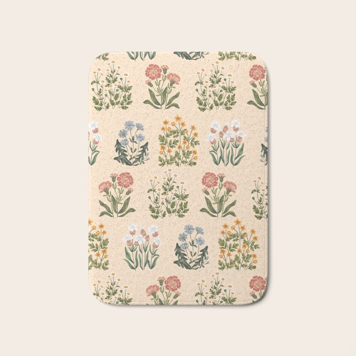 Wild Flowers ~ vol4. ~ light  vintage inspired botanical Bath Mat Gallery Image 1