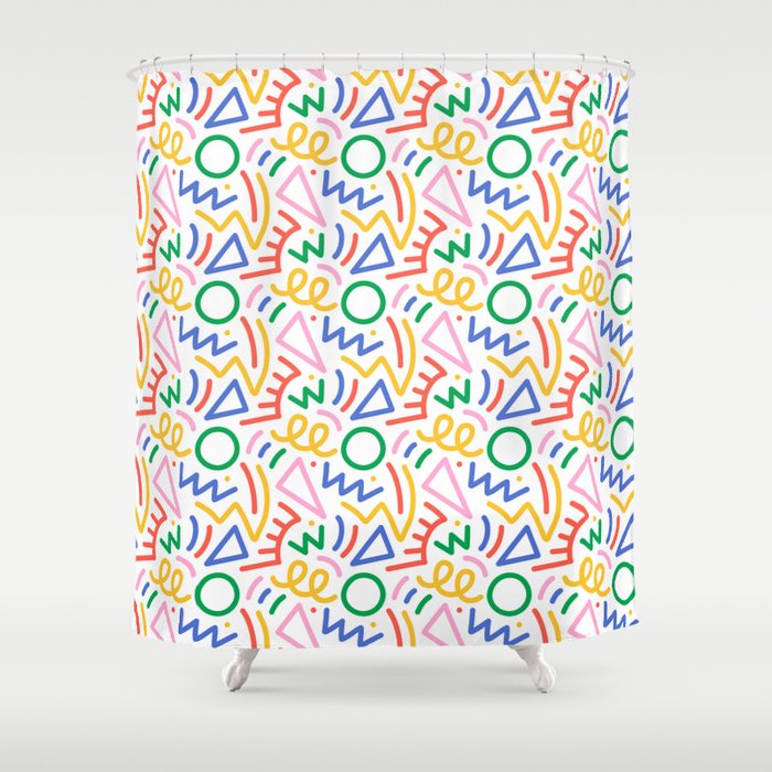 Fun colorful abstract line doodle art pattern Shower Curtain Gallery Image 1