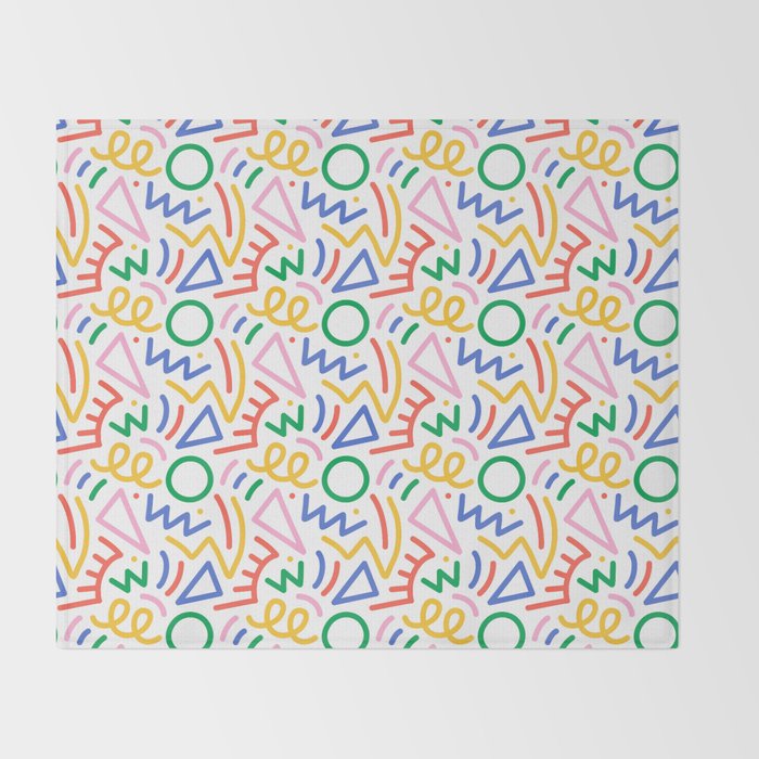 Fun colorful abstract line doodle art pattern Throw Blanket Gallery Image 2