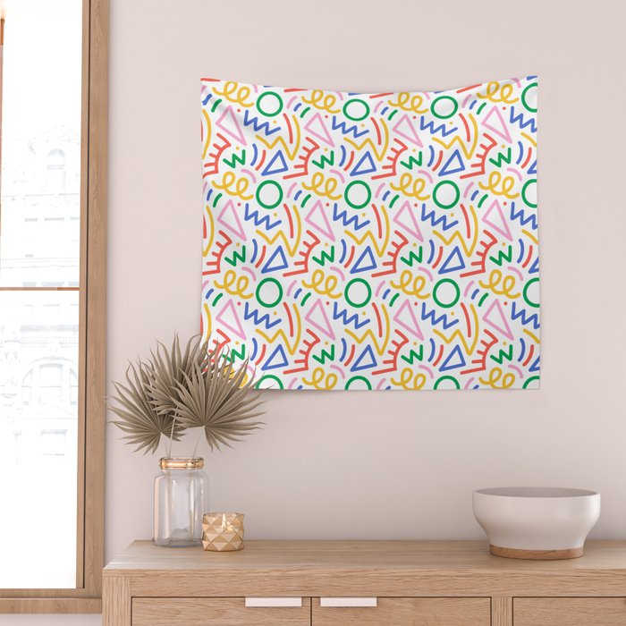 Fun colorful abstract line doodle art pattern Wall Tapestry Gallery Image 2