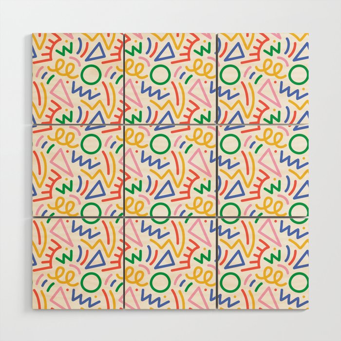Fun colorful abstract line doodle art pattern Wood Wall Art Gallery Image 1