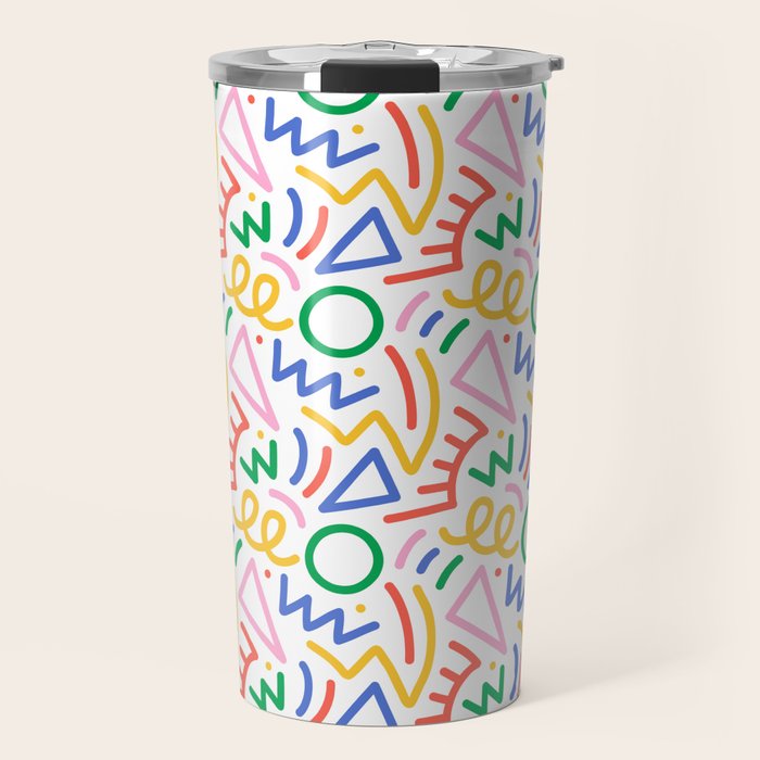Fun colorful abstract line doodle art pattern Travel Mug Gallery Image 1