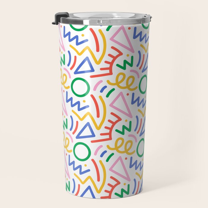 Fun colorful abstract line doodle art pattern Travel Mug Gallery Image 3
