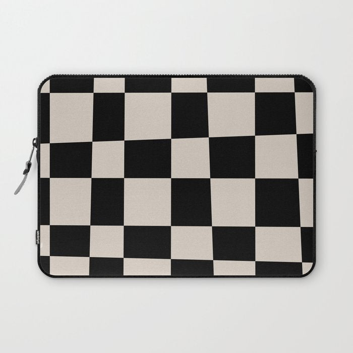 Abstract Checker Pattern 224 Black and Linen White Laptop Sleeve Gallery Image 1