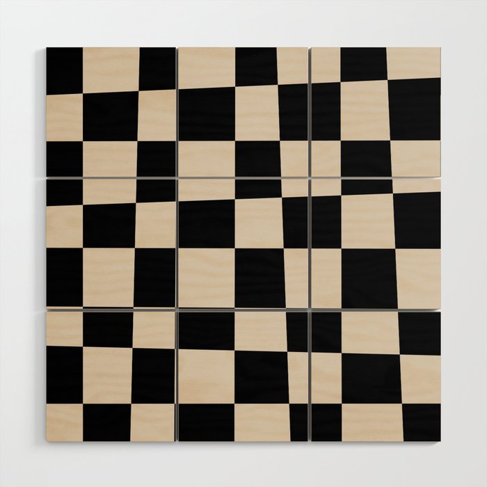 Abstract Checker Pattern 224 Black and Linen White Wood Wall Art Gallery Image 1