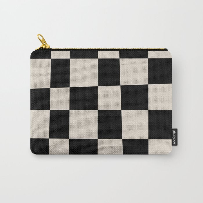 Abstract Checker Pattern 224 Black and Linen White Carry All Pouch Gallery Image 1