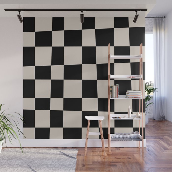 Abstract Checker Pattern 224 Black and Linen White Wall Mural Gallery Image 1