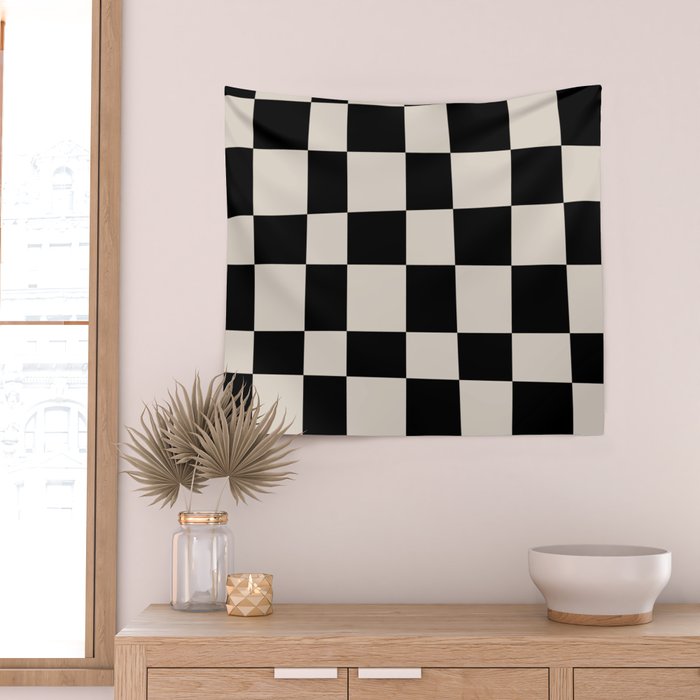 Abstract Checker Pattern 224 Black and Linen White Wall Tapestry Gallery Image 2