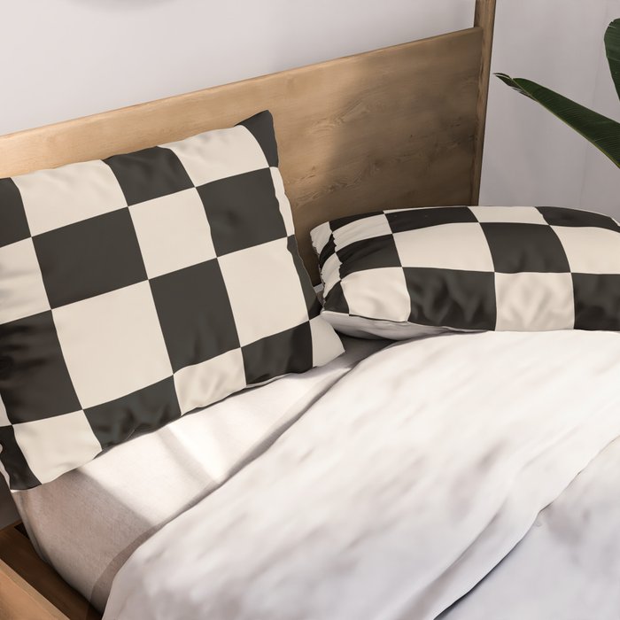 Abstract Checker Pattern 224 Black and Linen White Pillow Sham Gallery Image 2