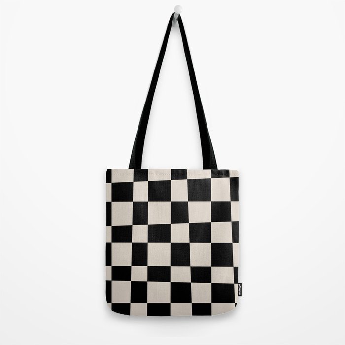 Abstract Checker Pattern 224 Black and Linen White Tote Bag Gallery Image 2