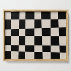 Abstract Checker Pattern 224 Black and Linen White Serving Tray Gallery Image 1
