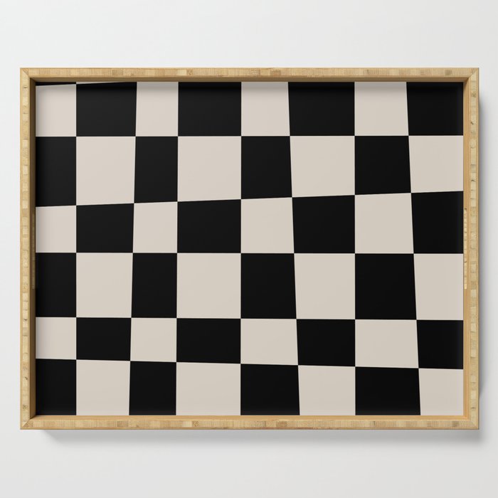 Abstract Checker Pattern 224 Black and Linen White Serving Tray Gallery Image 1