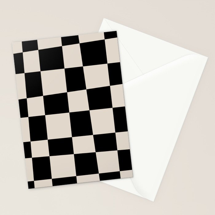 Abstract Checker Pattern 224 Black and Linen White Stationery Card Gallery Image 2