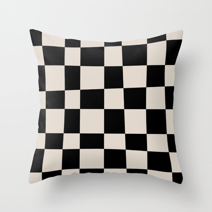 Abstract Checker Pattern 224 Black and Linen White Throw Pillow Gallery Image 6