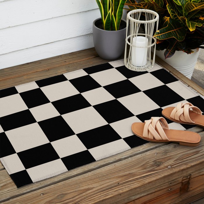 Abstract Checker Pattern 224 Black and Linen White Outdoor Rug Gallery Image 2