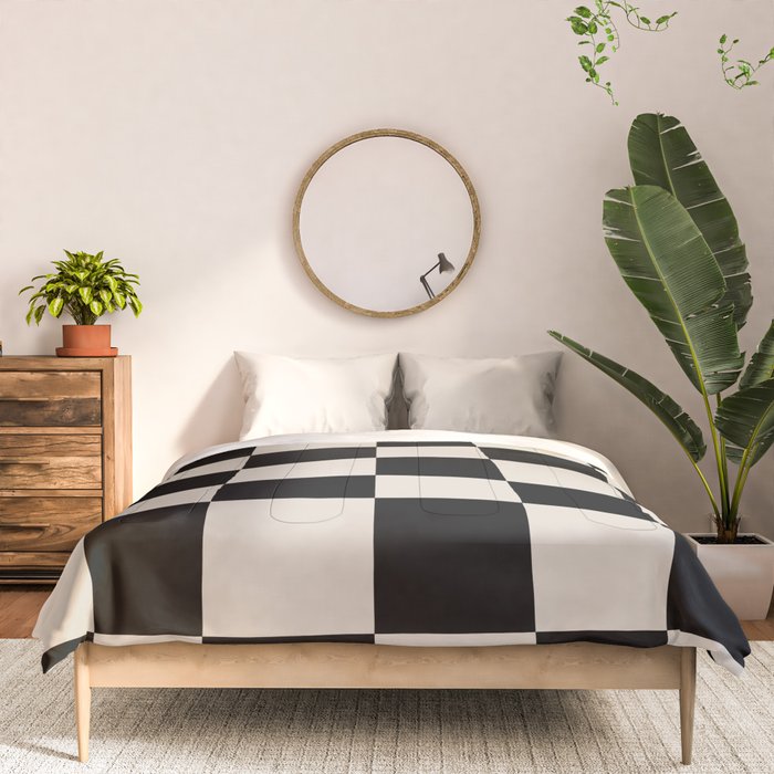 Abstract Checker Pattern 224 Black and Linen White Comforter Gallery Image 3
