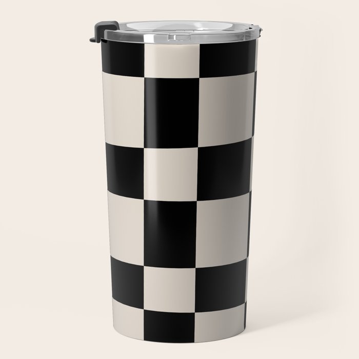 Abstract Checker Pattern 224 Black and Linen White Travel Mug Gallery Image 3