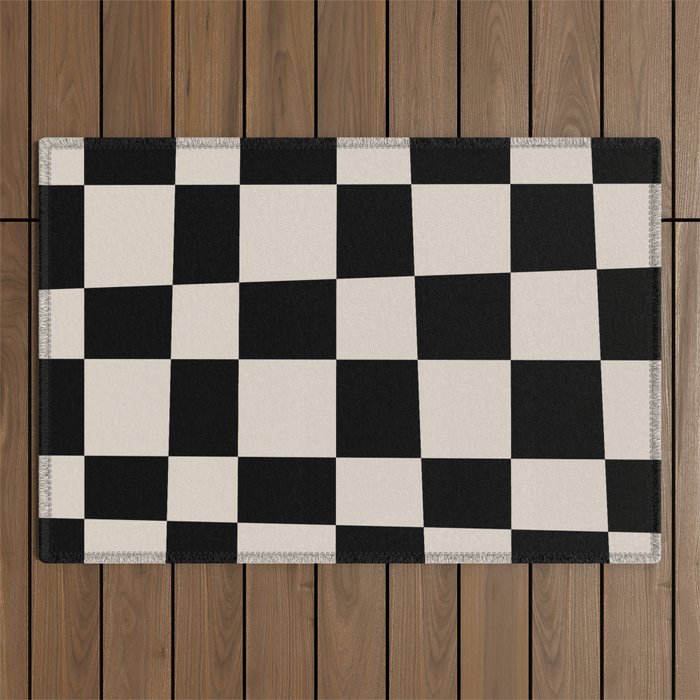 Abstract Checker Pattern 224 Black and Linen White Outdoor Rug Gallery Image 1