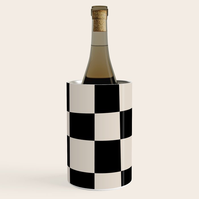 Abstract Checker Pattern 224 Black and Linen White Wine Chiller Gallery Image 1