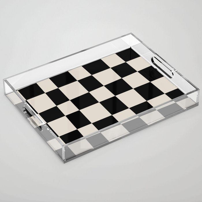 Abstract Checker Pattern 224 Black and Linen White Acrylic Tray Gallery Image 1