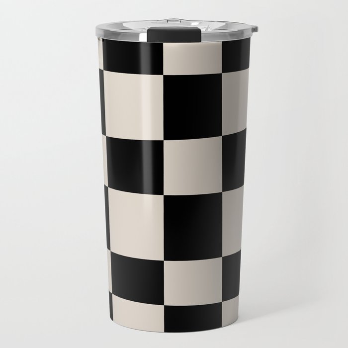 Abstract Checker Pattern 224 Black and Linen White Travel Mug Gallery Image 1