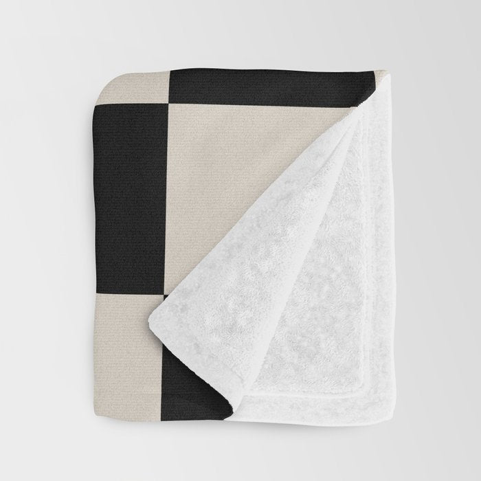 Abstract Checker Pattern 224 Black and Linen White Throw Blanket Gallery Image 3
