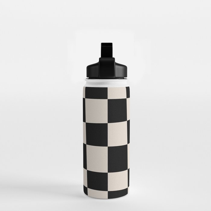 Abstract Checker Pattern 224 Black and Linen White Water Bottle Gallery Image 2