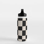 Abstract Checker Pattern 224 Black and Linen White Water Bottle Gallery Image 3