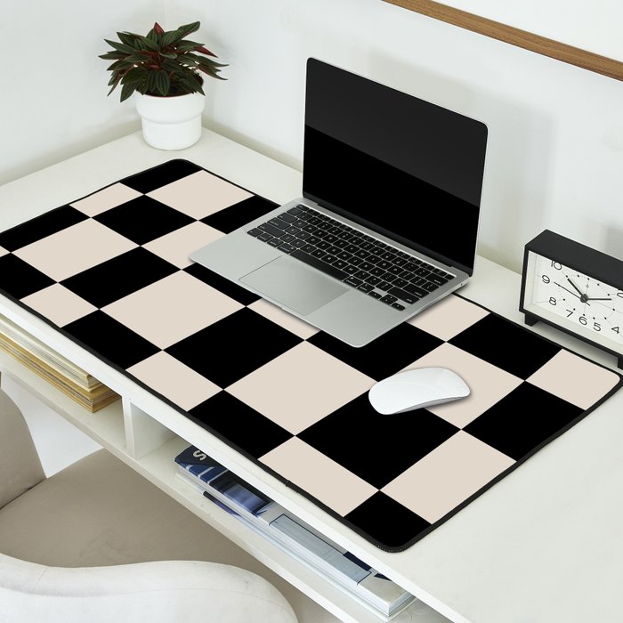 Abstract Checker Pattern 224 Black and Linen White Desk Mat Gallery Image 2