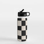 Abstract Checker Pattern 224 Black and Linen White Water Bottle Gallery Image 1