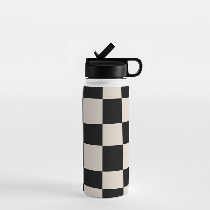 Abstract Checker Pattern 224 Black and Linen White Water Bottle Gallery Image 1