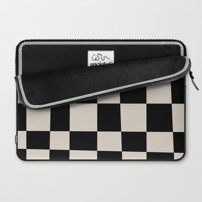 Abstract Checker Pattern 224 Black and Linen White Laptop Sleeve Gallery Image 2