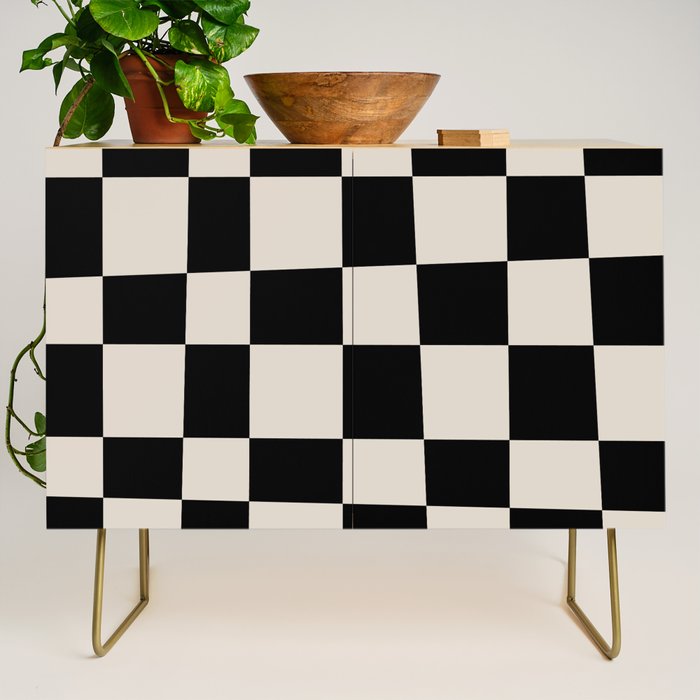 Abstract Checker Pattern 224 Black And Linen White Credenza