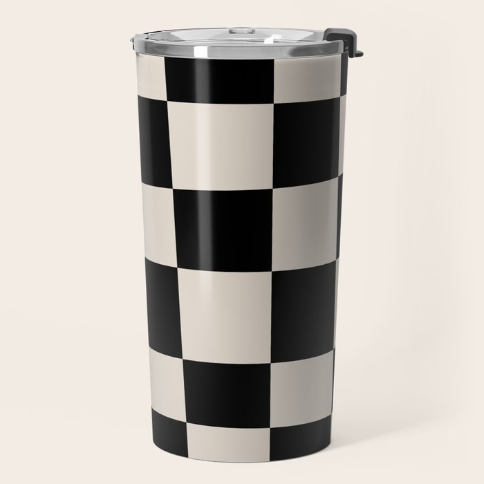 Abstract Checker Pattern 224 Black and Linen White Travel Mug Gallery Image 2