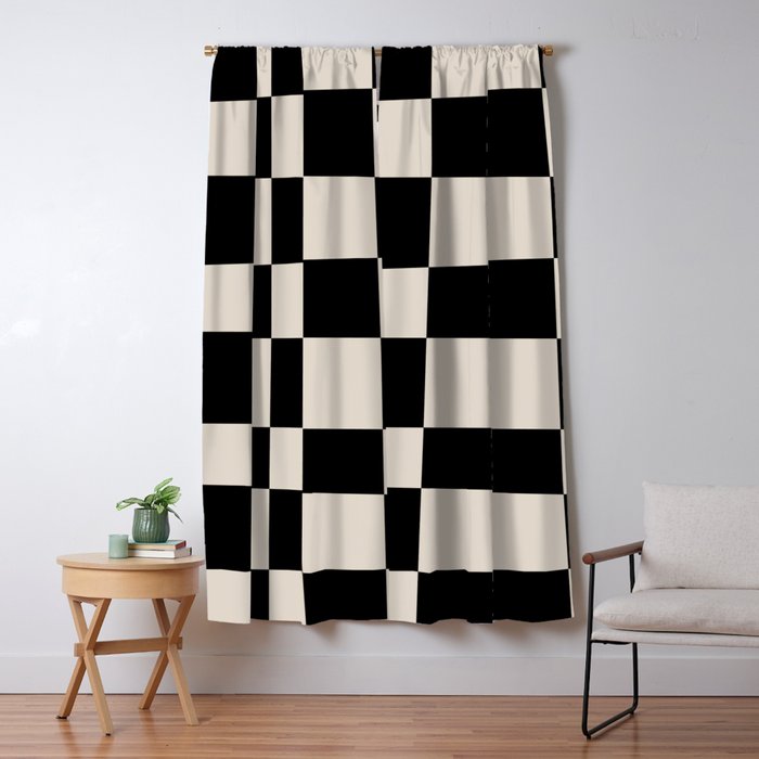 Abstract Checker Pattern 224 Black and Linen White Window Curtain Gallery Image 5