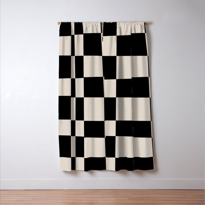 Abstract Checker Pattern 224 Black and Linen White Window Curtain Gallery Image 3