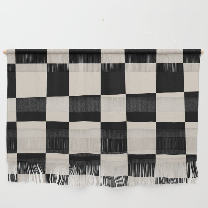 Abstract Checker Pattern 224 Black and Linen White Wall Hanging Gallery Image 1
