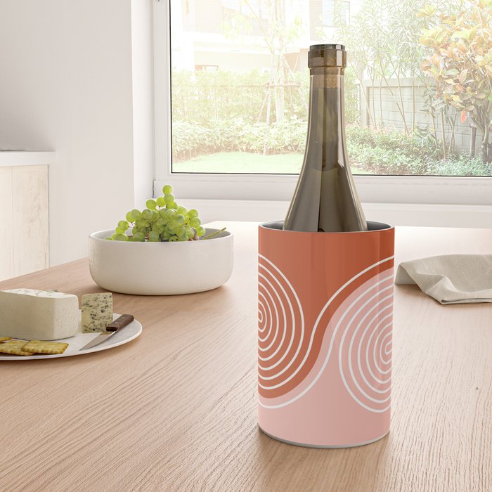 Geometric Lines in Terracotta Rose Gold 19 (Rainbow and Lines Abstraction) Wine Chiller Gallery Image 4