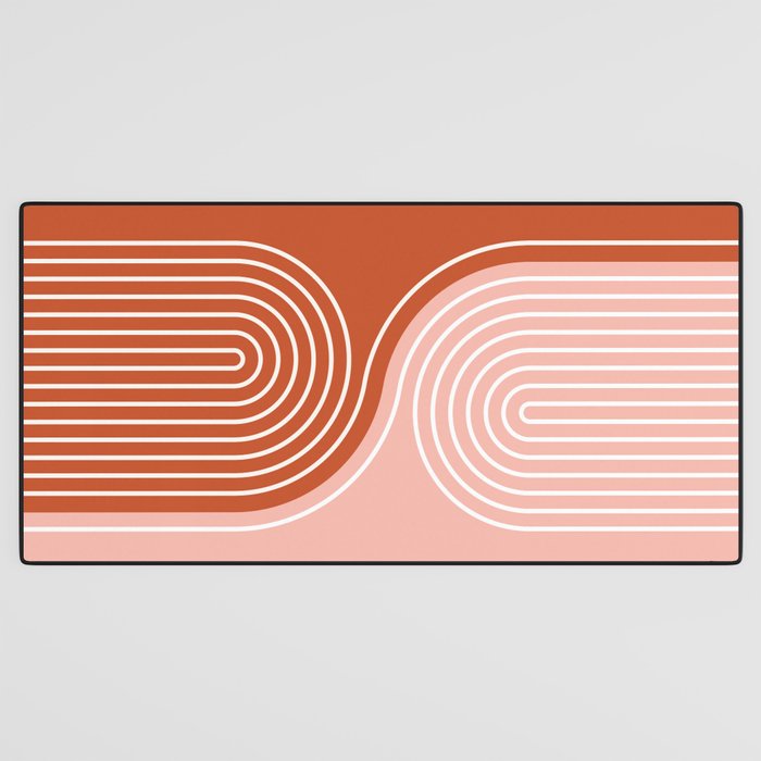 Geometric Lines in Terracotta Rose Gold 19 (Rainbow and Lines Abstraction) Desk Mat Gallery Image 3