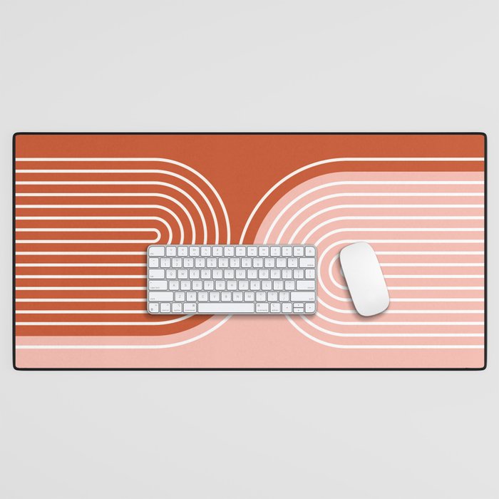 Geometric Lines in Terracotta Rose Gold 19 (Rainbow and Lines Abstraction) Desk Mat Gallery Image 1