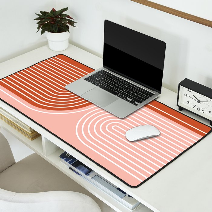 Geometric Lines in Terracotta Rose Gold 19 (Rainbow and Lines Abstraction) Desk Mat Gallery Image 2