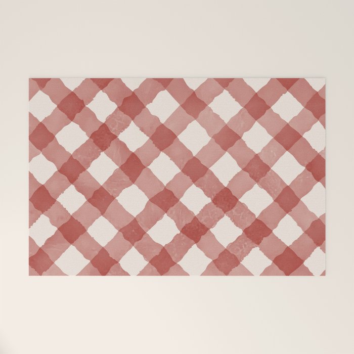 Hand Painted Red Festive Gingham Theme Welcome Mat Gallery Image 1