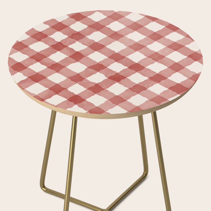Hand Painted Red Festive Gingham Theme Side Table Gallery Image 2