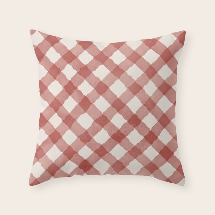 Hand Painted Red Festive Gingham Theme Throw Pillow Gallery Image 1