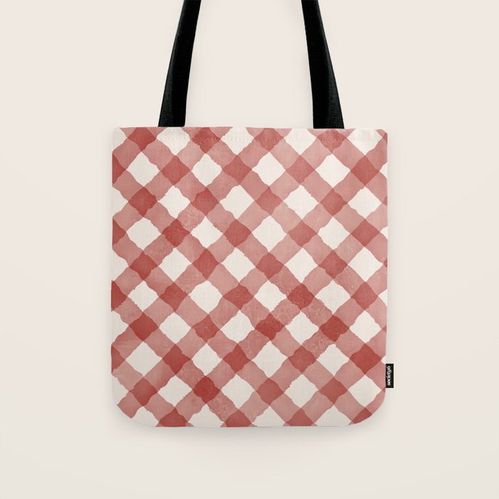 Hand Painted Red Festive Gingham Theme Tote Bag Gallery Image 1