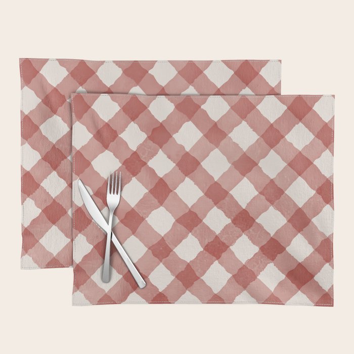 Hand Painted Red Festive Gingham Theme Placemat Gallery Image 1