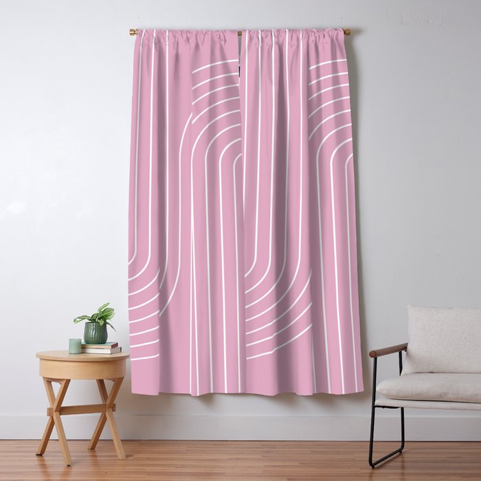 Minimal Line Curvature LXXVI Blush Pink Mid Century Modern Arch Abstract Window Curtain Gallery Image 1