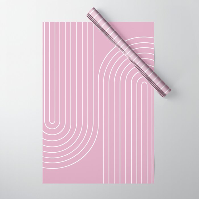 Minimal Line Curvature LXXVI Blush Pink Mid Century Modern Arch Abstract Wrapping Paper Gallery Image 1