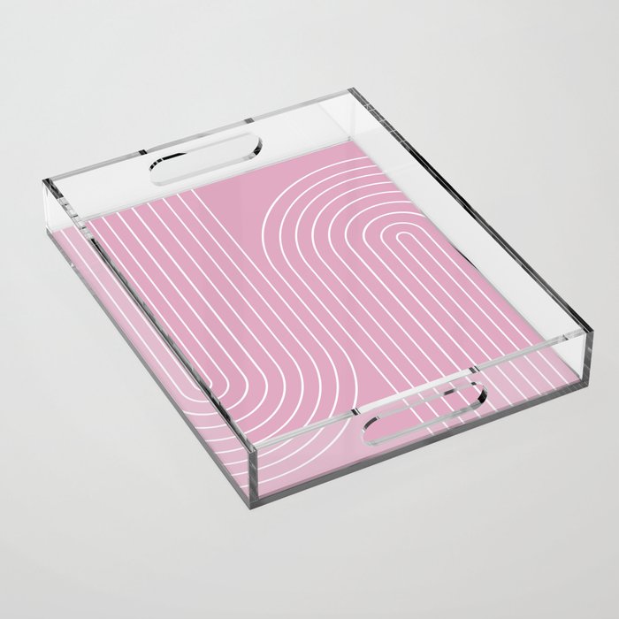 Minimal Line Curvature LXXVI Blush Pink Mid Century Modern Arch Abstract Acrylic Tray Gallery Image 1